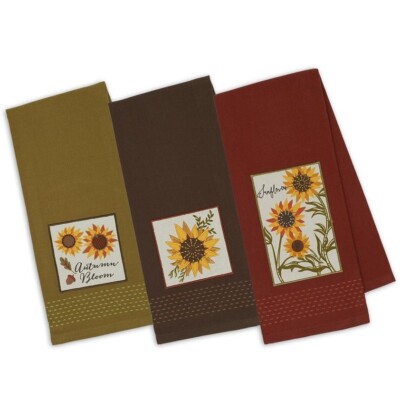 Yellow Sunflower Embellished Hand Towels, Set of 3, by Design Imports-image