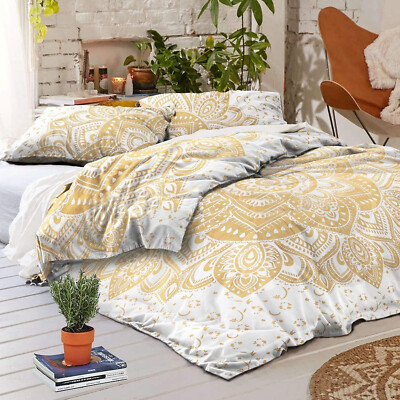 Gold Flower Mandala Duvet Cover Multi Reversible Comforter Bohemian Duvet Cover-image