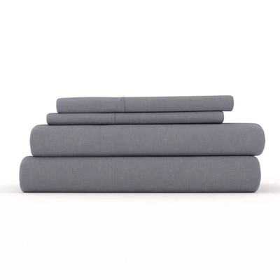 Becky Cameron 4-Piece Gray Solid Linen and Rayon from Bamboo Blend Twin Deep Bed-image