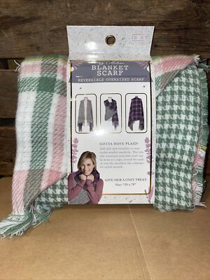 Blanket Scarf Cozy Collection Reversible Sage, Pink And Green Plaid 29