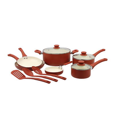 Mainstays Classic collection 12 Piece Nonstick Aluminum Alloy Cookware Set, Red-image
