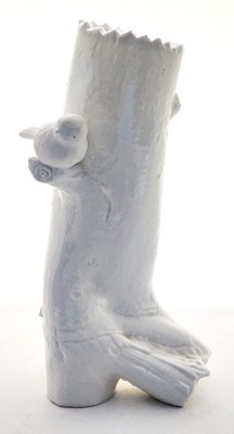 TALL VASE-VINTAGE PIER 1-Solid White-Small Bird-Tree Design-Unique-11.5