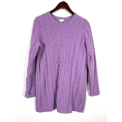 J Jill Cable Knit Chenille Long Tunic Pullover Womens Large Purple Chunky-image