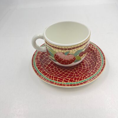 Pier 1 Imports Mosaic Fruit Tea / Coffee Cup & Saucer, Italy, 1 Set-image