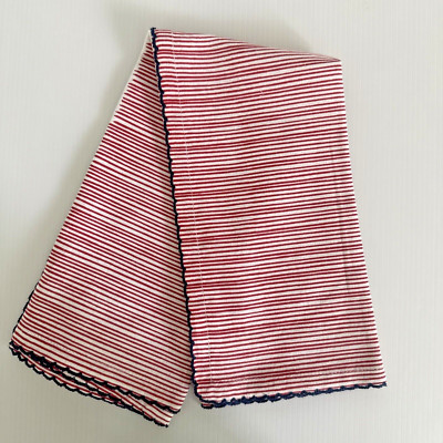 Pier 1 ~ Red, white & blue striped PATRIOTIC Hem Stitched Napkin Americana NEW-image