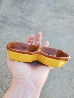 Pier 1 Ceramic Salsa Sauce Divided Italian Relish Dish Made in Italy Redware-image