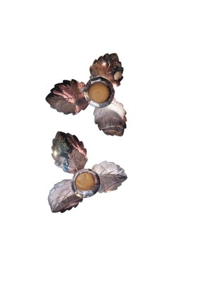 SIlver Plate MCM Fall Leaf Petite Pair Taper Candle Holders ALP Import-image