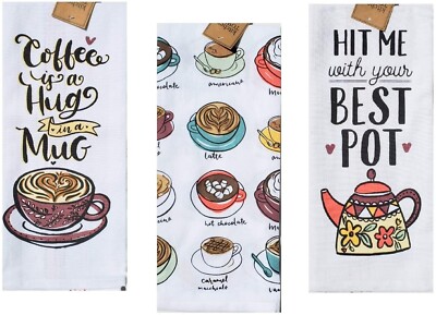 Design Imports DII – Coffee and Tea Theme Coffee Lover Dish Towel – Set of 3 NWT-image