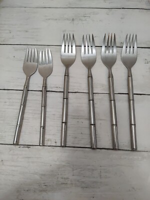 Pier 1 Imports Stainless Steel 18/8 Bamboo Handle Design 2 Salad, 4 Dinner Forks-image