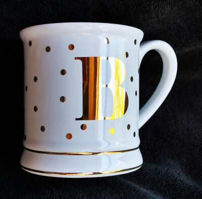 Pier 1 Imports Stoneware Mug Letter B Gold Polka Dots 16oz-image