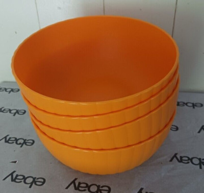new 4 pcs Mainstays Plastic ribbed ,Cereal Bowls orange-image