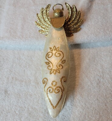 Capiz Shell Angel Tree Topper Or Ornament Pearl Gold Glitter Metal Pier 1-image