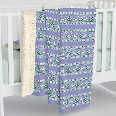 Lilac Fair Isle Nordic Pattern, Cozy Sherpa Fleece Blanket, Couch Throw Blanket-image