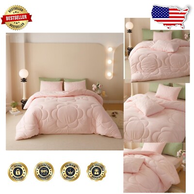 Luxurious Twin Pink Floral Comforter Set with Pillowcases for Cozy Bedrooms-image