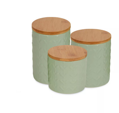 Design Imports Jadeite Matte Retro Vine Texture Ceramic Canister Set/3-image