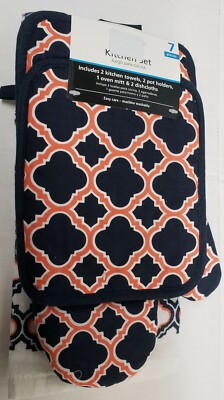 7 pc KITCHEN SET:2 POT HOLDERS,1 OVEN MITT & 2 TOWELS,2 RAGS,RED,WHITE & BLUE,MS-image