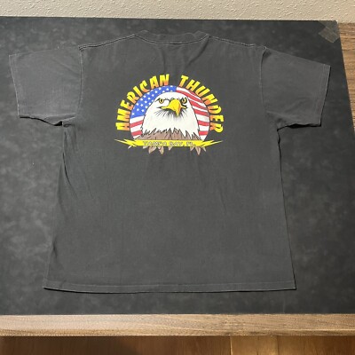 Vintage Feel the Wind American Thunder Shirt Screaming Eagle Harley Daytona Ye-image
