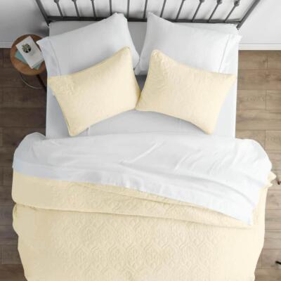 Becky Cameron Performance Quilted Coverlet Set Microfiber Twin Damask Yellow-image