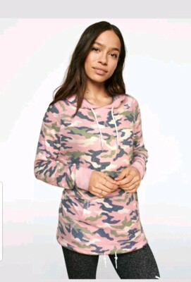 Large Victoria's Secret PINK Grey CAMO Cozy Tunic Sweatshirt Pullover SuperSoft -image