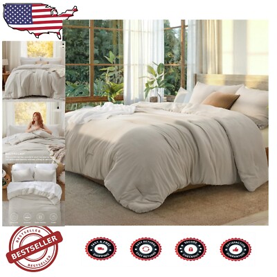 Elegant Full-Size Beige Down Alternative Bedding Set - 3 Pieces for Cozy Comfort-image