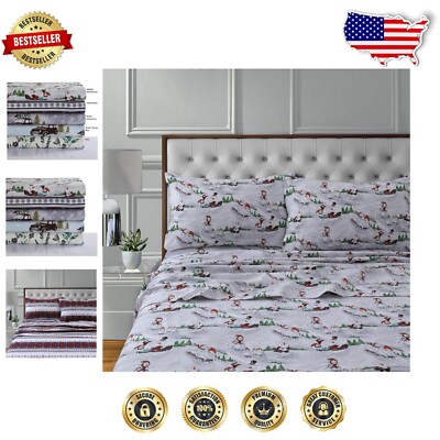 Cozy Cotton Flannel King Sheets - 4-Piece Deep Pocket Set for Winter Comfort-image