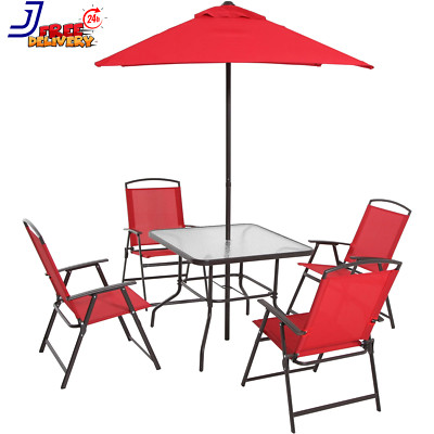 Albany Lane Steel 6-Piece Outdoor Patio Dining Set with Umbrella Red FREE SHIPP-image