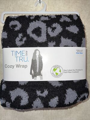 Time & Tru Cozy Wrap Black & Gray One Size Fits All NWT Extremely Soft!-image