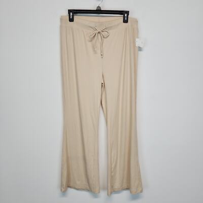 Rachel Parcell Rib Pajama Pants Womens Medium Beige Elastic Waist Lounge Cozy-image