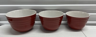 Mainstay Dark Red, Ceramic All Purpose Nesting Mixing Bowls - Set of 3 - EUC!-image