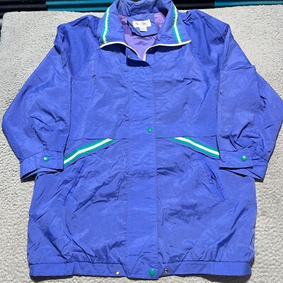 Vintage DANI COLBY Jacket Mens XL Blue Front Zip Snaps Wind Breaker 3/4 Sleeve-image