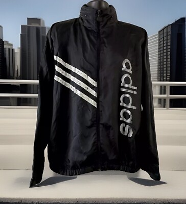 (VTG) ADIDAS ORIGINALS TREFOIL WIND JACKET HIDDEN HOOD FULL ZIP BLACK MENS XL-image