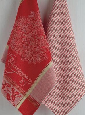 ** CHRISTMAS KITCHEN TOWELS ** Christmas Tree Red Jacquard & Vintage Stripe NWT!-image