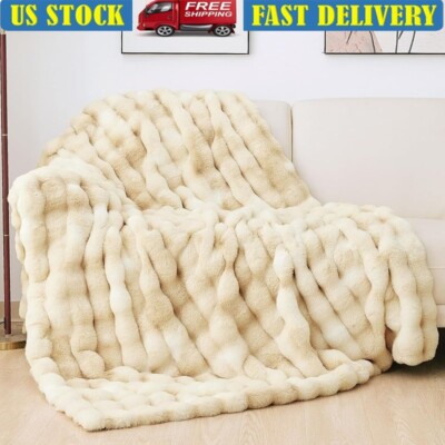 Tie-Dye Faux Fur Throw Blanket Cozy Soft Rabbit Furry Bed Couch Comforter Gift-image