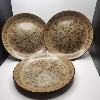 Set of 3 Pier 1 BATIK Olive Green 8.25