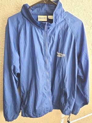 VINTAGE 90s REEBOK WINDBREAKER LIGHTWEIGHT NYLON LOGO JACKET BLUE WHITE SZ XL-image