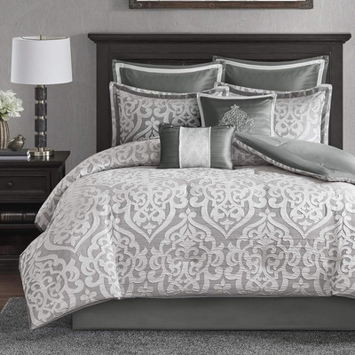 Madison Park Odette Cozy Comforter Set Jacquard Damask Medallion Design - Modern-image