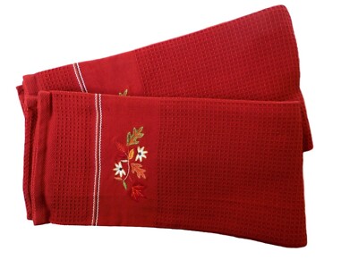 New Lot of 2 Dish Towels Design Imports Fall Autumn Leaves Thanksgiving-image