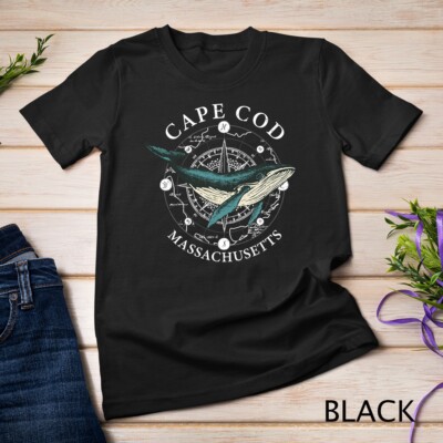 Cape Cod 2 Massachusetts Humpback Whale Vintage Wind Rose Whale Unisex T-shirt-image