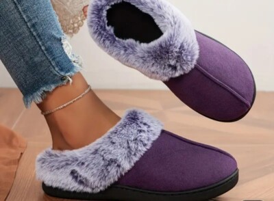 Women's Purple Slippers Fleece Memory Foam Winter Non-Slip(7-8) FREE SHIPPING!!!-image