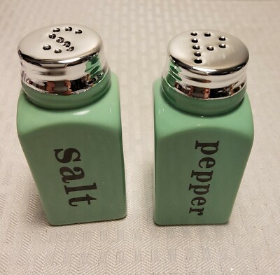 Mint Green Ceramic  Salt And Pepper Shakers,  Design Imports. 4 In. Tall-image