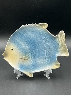 Pier 1 Fish Shaped Sushi Plate Serving Dish Blue Stoneware -see notes-image