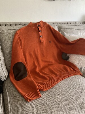 Chaps Mens Sweater Orange Large Elbow Patch Button Career Cozy Comfort Casual-image