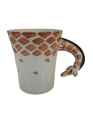 Pier 1 Imports Giraffe Large Ceramic Coffee Cup Mug Neck Handle Hand-Painted-image