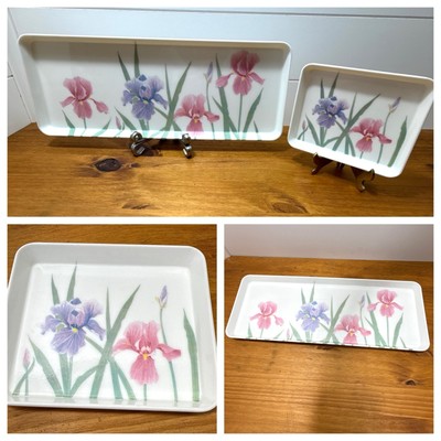 Vtg Design Imports Ltd Melamine Tray Set Iris Flower Italy Pink Purple Floral-image