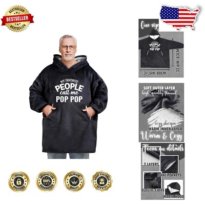 Pop Pop Gifts Wearable Blanket Hoodie - Cozy One Size for Dad, Christmas & More-image