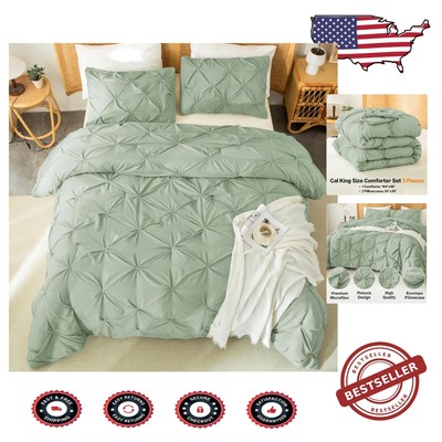 Down Alternative Pinch Pleat Comforter Set in Sage Green - California King Size-image