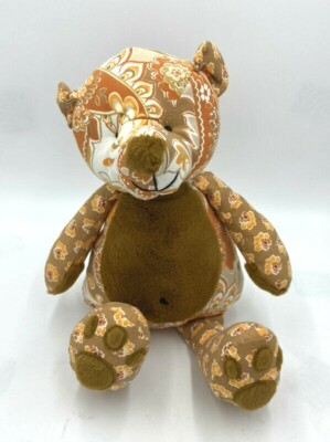 Pier 1 One Imports Teddy Bear Plush Tan Orange White Paisley Floral-image