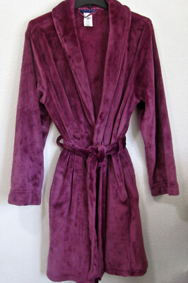 Cozy plush robe, mauvish color, so comfortable! Size Large for women or girl. -image