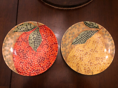 Pier 1 Mosaic Fruit Multicolor Stoneware Salad Plate Set 8.25 Inch Set Of Two-image