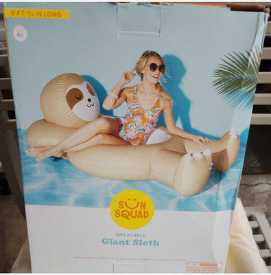 Sun Squad Inflatable Giant Sloth Swim Tube Float Lounge - Over 6' Foot Long!-image
